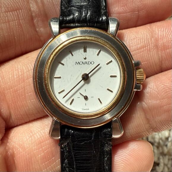 Vintage Movado Folio Manual Wind Watch Two Tone 18k Gold 26mm Ladies 95.C4.825 main image 12